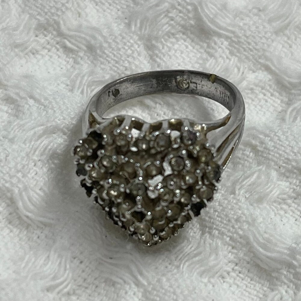 Vintage Costume Heart Cocktail Ring-Size 7- Missing Stones